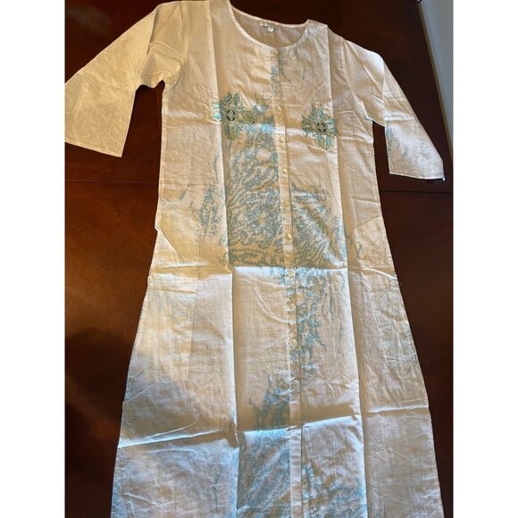 MODAPOSA Embroidered Summer Dress or Kaftan Beach Cover-Up Aqua Blue - Picture 4 of 10